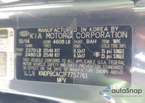 2015 Kia Sportage Lx из США, поврежденный, VIN KNDPBCAC2F7757761